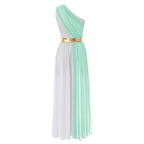 Womens One-Shoulder Greek Goddess Costume Dress with Chiffon Overlay