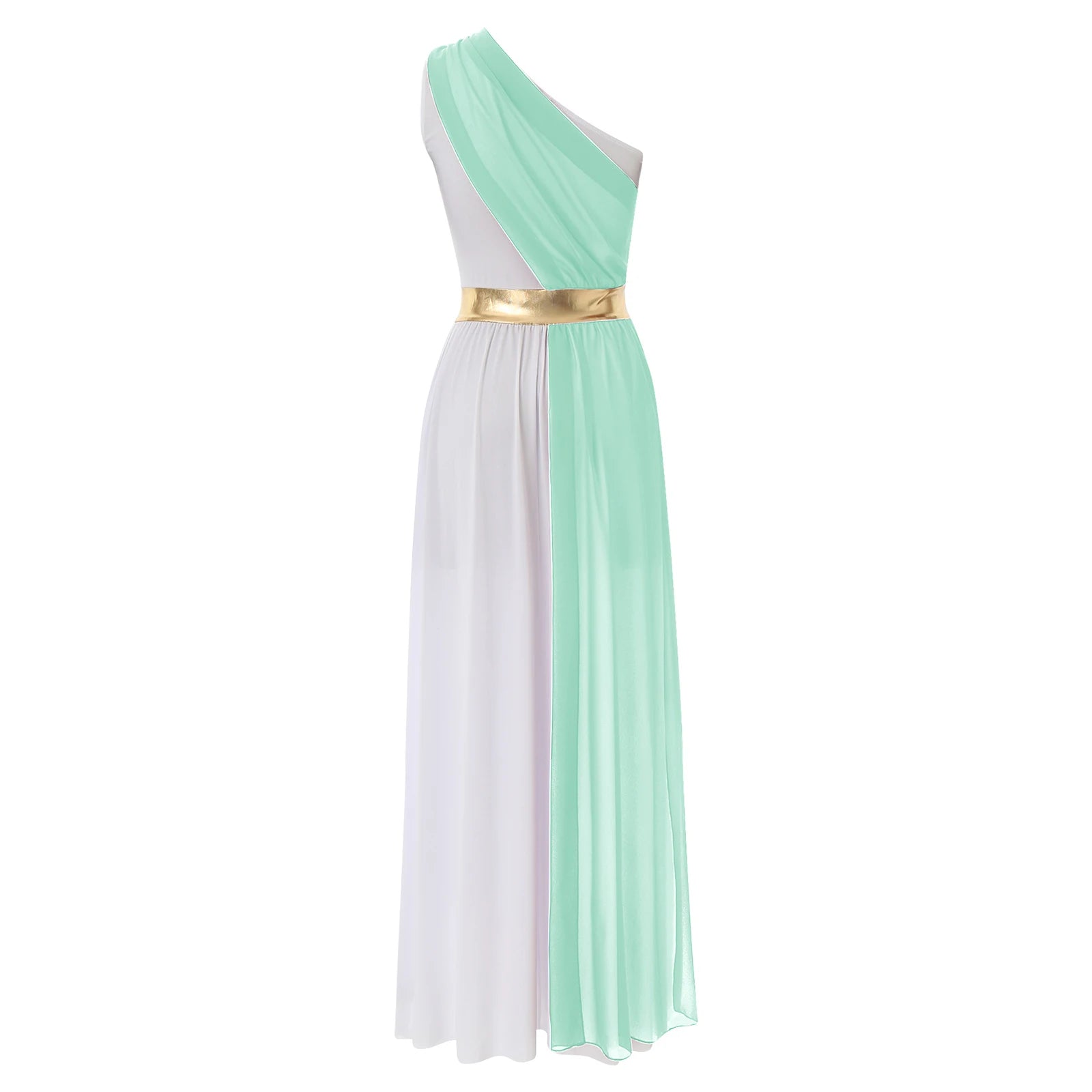 Womens One-Shoulder Greek Goddess Costume Dress with Chiffon Overlay