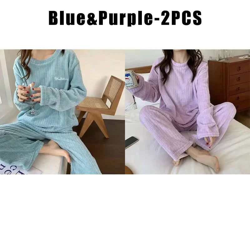 Women's Coral Fleece Pajama Set - Cozy Winter Loungewear
