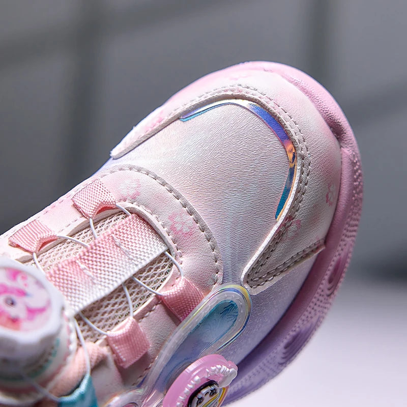 Disney Children's Luminous LED Sneakers Cartoon Pony Outdoor Shoes Girls' Cute Night Light Shoes Mesh Breathable on-slip Shoes