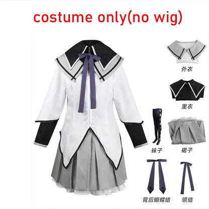 HOMCHEE TRENDS Akemi Homura Anime Cosplay Costume Set with Wig and Stockings