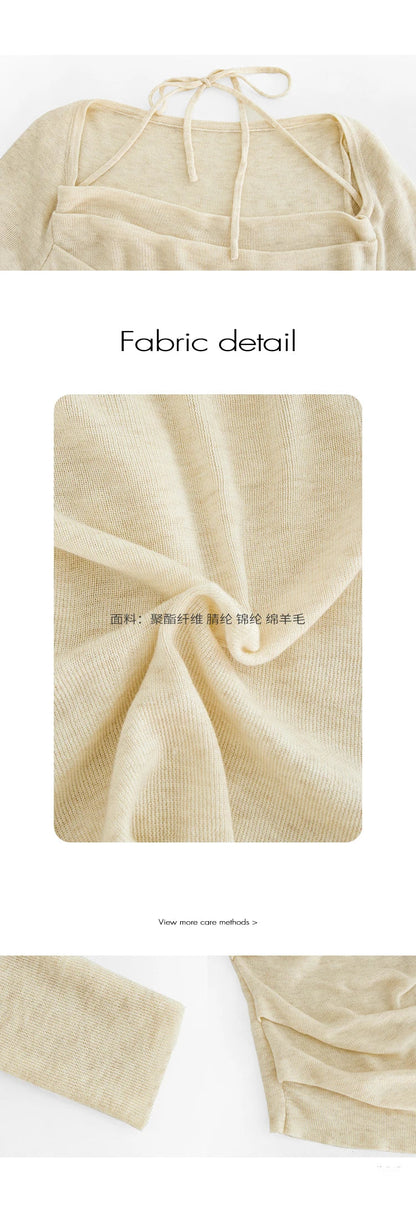 EGGKA Autumn One-shoulder Halter Neck Knitted Tops Women Slim Designer T-Shirts Slash Neck Long Sleeve Tops Korean Fashion Tees SS69