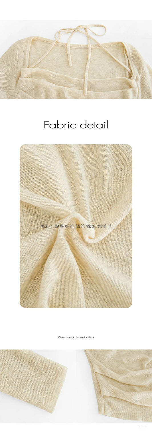 EGGKA Autumn One-shoulder Halter Neck Knitted Tops Women Slim Designer T-Shirts Slash Neck Long Sleeve Tops Korean Fashion Tees SS69