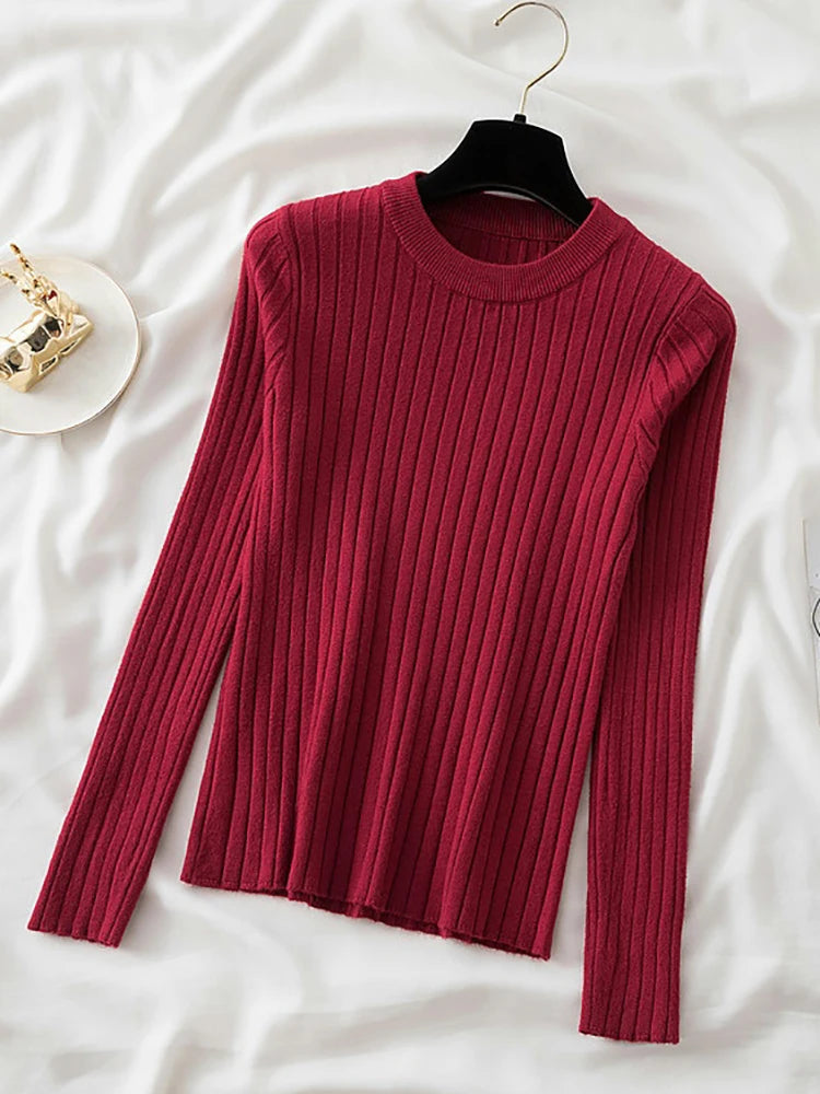 Women's O-Neck Knit Pullover Sweater - Soft Ribbed Long Sleeve