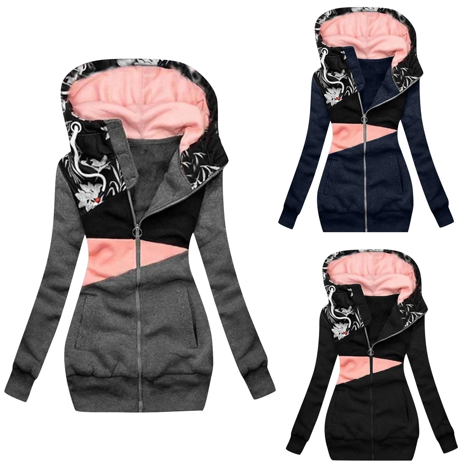 Women's Plus Size Zipper Hooded Sweatshirt Jacket