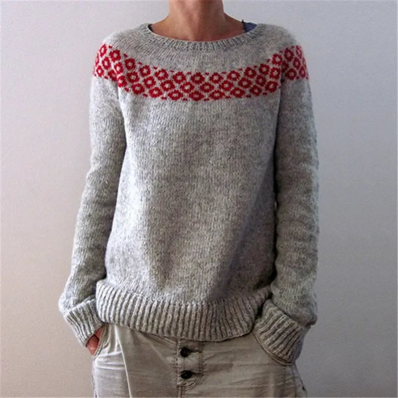 Spring Knitted Women's Sweater O-neck Long Sleeve Casual Loose Sweater Elegant Trendy Print Female Winter Fashion Ladies Clothes