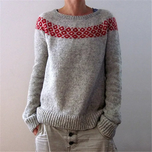 Spring Knitted Women's Sweater O-neck Long Sleeve Casual Loose Sweater Elegant Trendy Print Female Winter Fashion Ladies Clothes