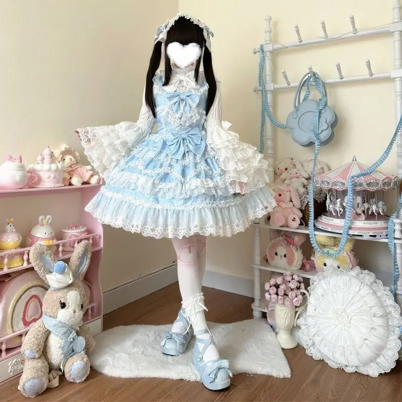 French Lolita Strap Dress Lace Patchwork Cosplay Outfit Y2K Vintage Elegant Girls Sweet Party Kawaii Dress Women Clothing 2026