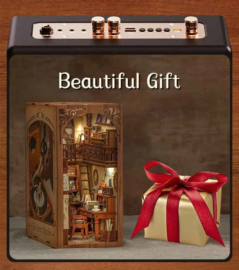 CUTEBEE DIY Book Nook Miniature Dollhouse Booknook with Touch Light Dust Cover Bookshelf Insert for Decor Gifts Secret Rhythm
