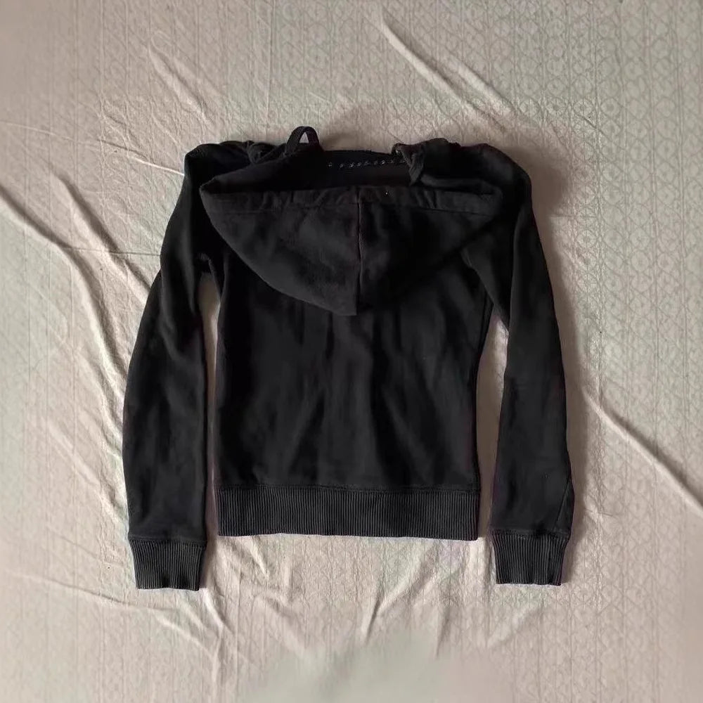 Retro Jacket Retro Design Black Hoodie Women's Casual Hoodie Women's Autumn Y2K Top New Garbage Rock Multifunctional Sweatshirt SS69