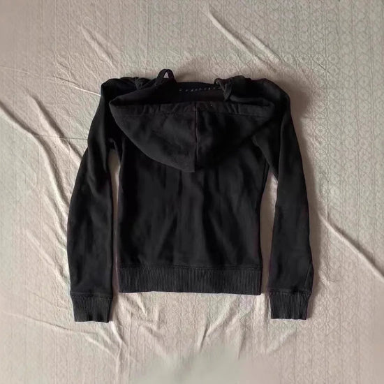 Retro Jacket Retro Design Black Hoodie Women's Casual Hoodie Women's Autumn Y2K Top New Garbage Rock Multifunctional Sweatshirt SS69