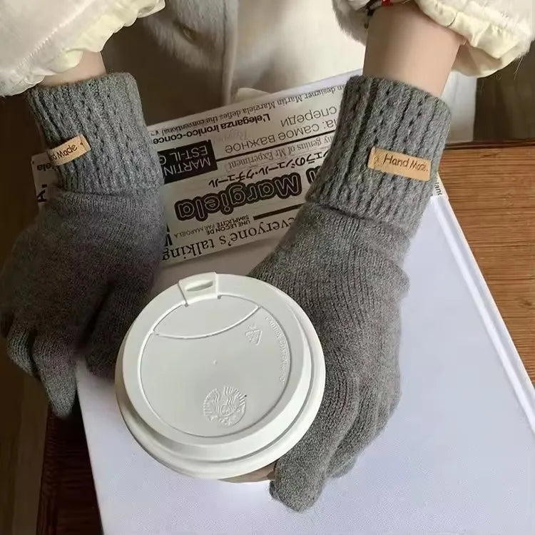 Korean Style High-Quality Women's Knitted Gloves Touch Screen Fingerless Washable Full Finger Gloves