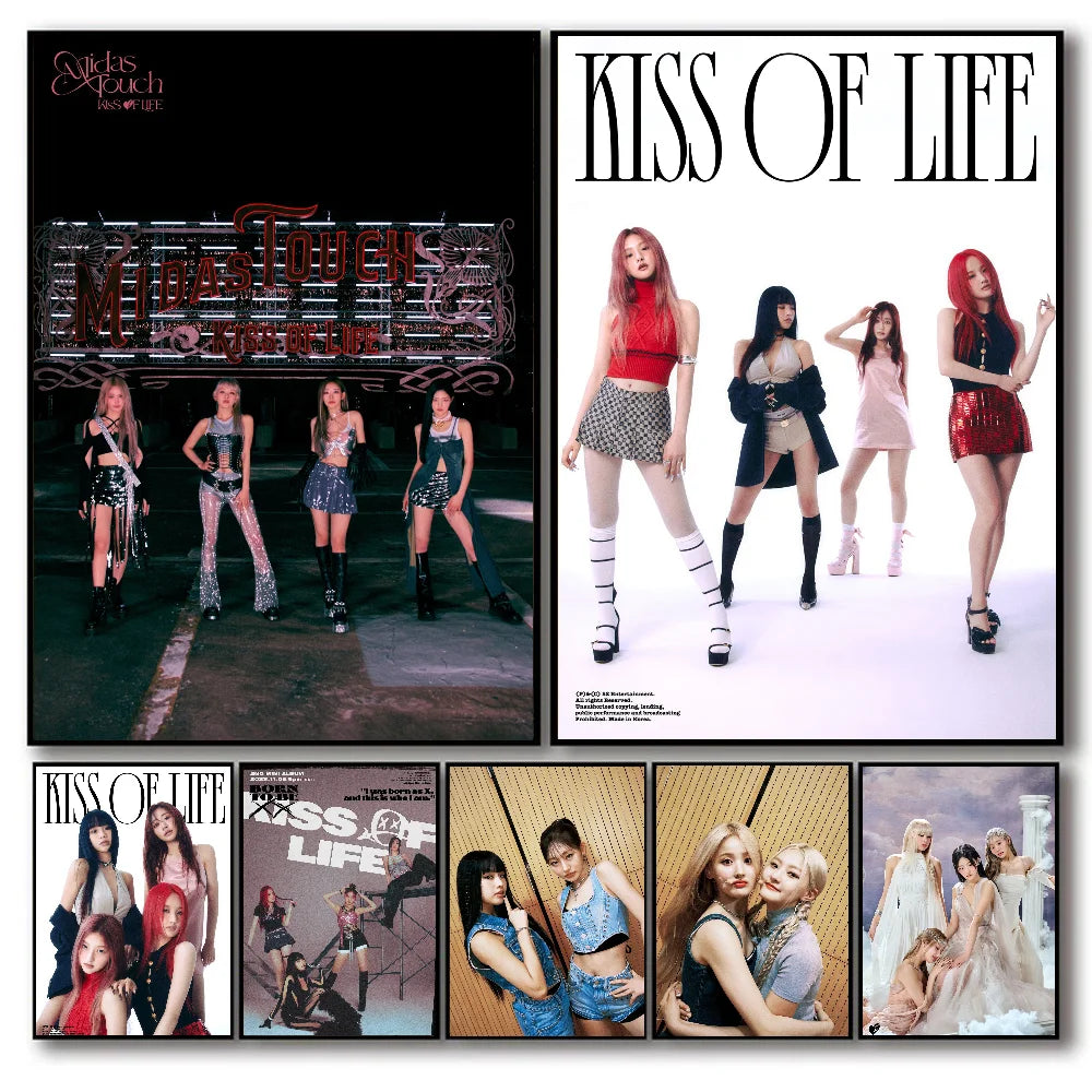Kpop Girl Group Kiss Of Life Poster Self-adhesive Art Waterproof Paper Sticker Coffee House Bar Room Wall Decor SS69