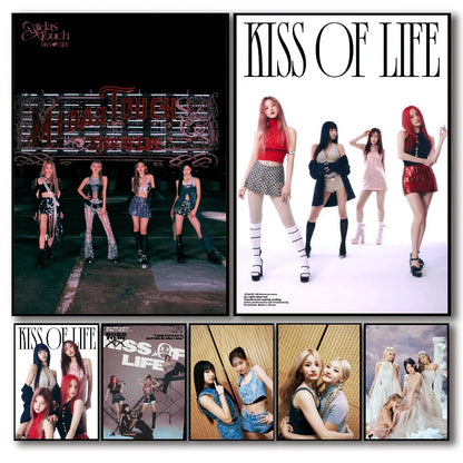 Kpop Girl Group Kiss Of Life Poster Self-adhesive Art Waterproof Paper Sticker Coffee House Bar Room Wall Decor SS69