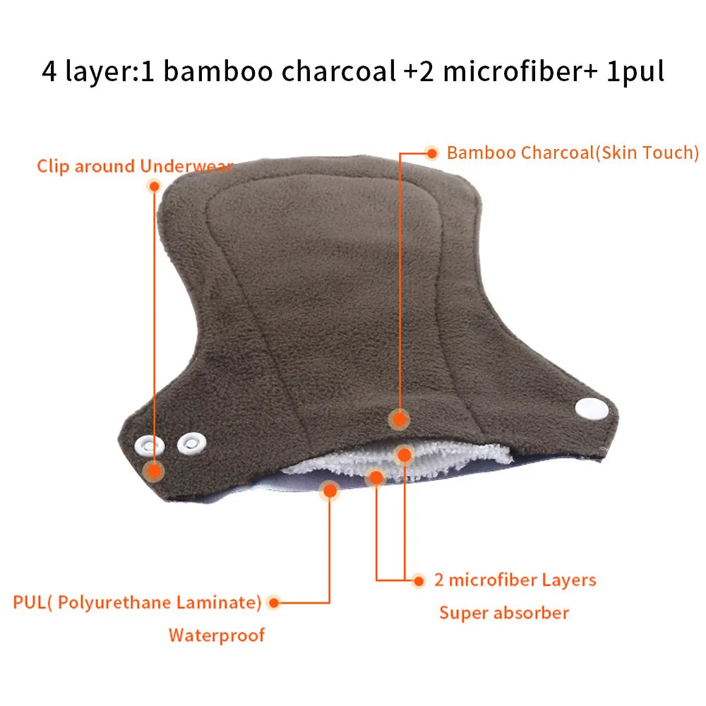 5PCS Reusable Menstrual Pads Heavy Flow Women Menstrual Period Washable Sanitary Napkin Organic Bamboo Charcoal Cloth Pad