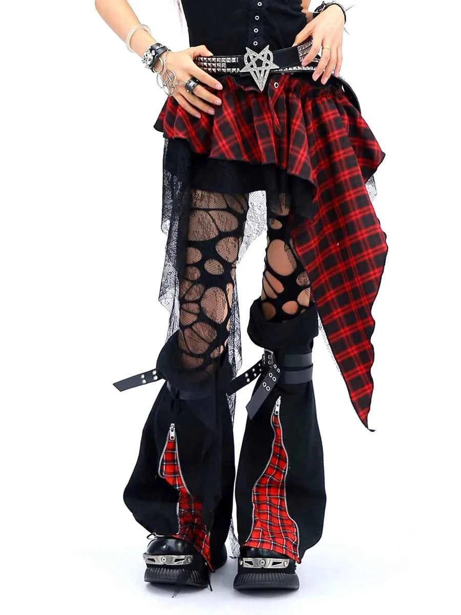REDDACHiC Black Denim Leg Warmers with Two-Way Zipper and Eyelet Belts