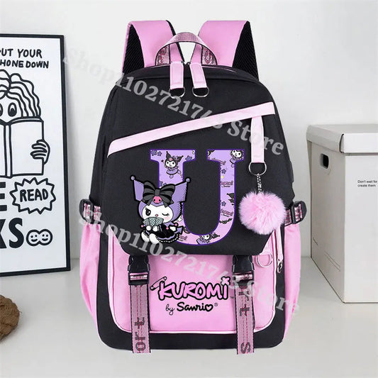 Sanrio Kuromi Large Capacity Backpack for Students Cartoon Letter A-Z Printed Schoolbag Fashion Book Stationery Storage Bag Gift SS69 24.69 KRM 957-KT 1063