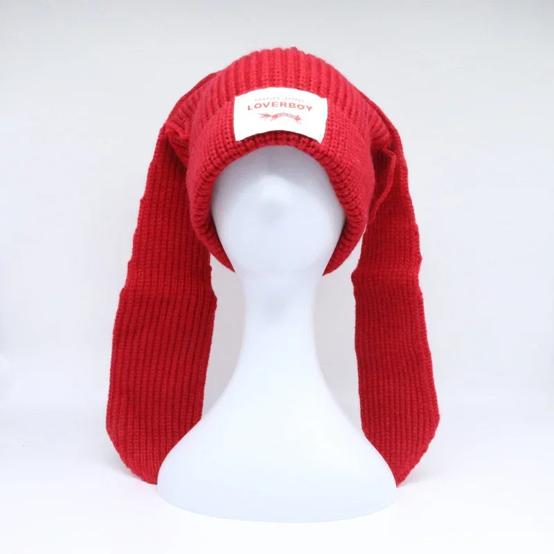 Long fox Ears Knitted Hat Men Women Rabbit Ear Warm Crochet Beanies Kpop Hip Hop Hat Winter Skullies Cap Y2k Christmas Gifty