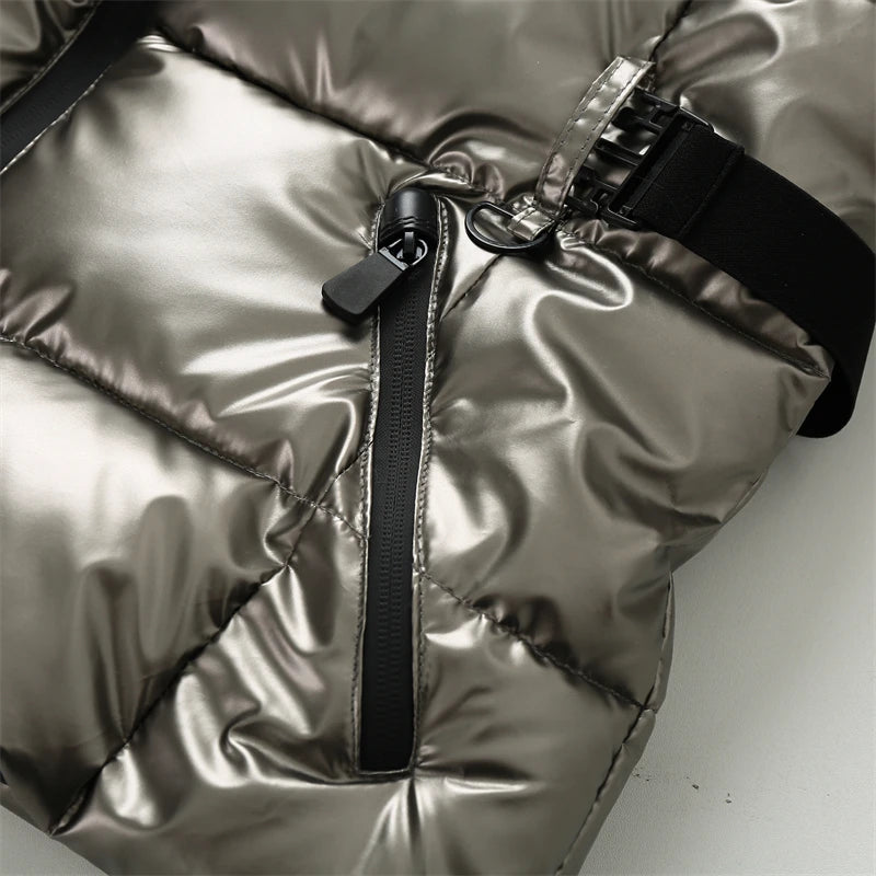 Women's Winter Hooded High Waist Padded Sport Parkas Coats with Belt Female Elegant Thick Warm Pockets Windproof Skiing Jackets