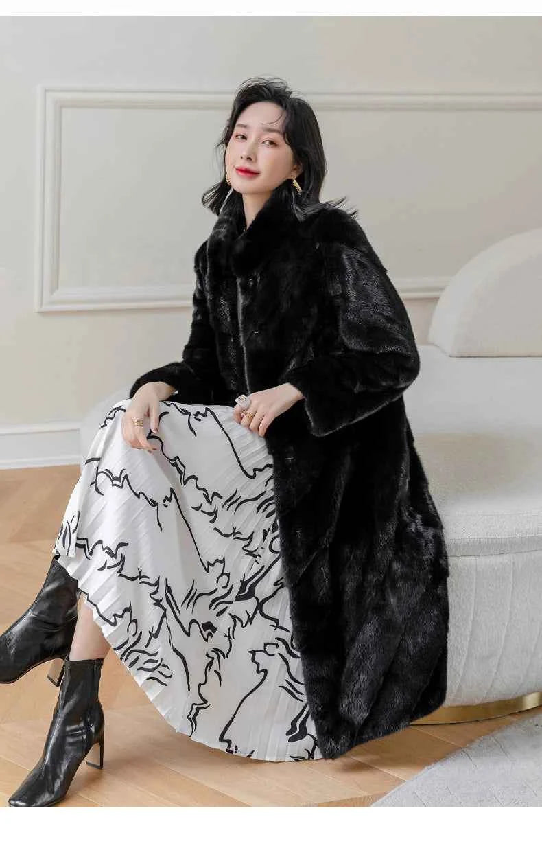 HDHOHR 2025 100% Real Mink Fur Coat Women Long High Quality Natural Mink Fur Jackets Winter Thick Warm Luxury Female Fur Parkers