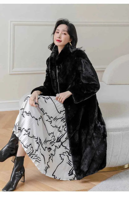 HDHOHR 2025 100% Real Mink Fur Coat Women Long High Quality Natural Mink Fur Jackets Winter Thick Warm Luxury Female Fur Parkers