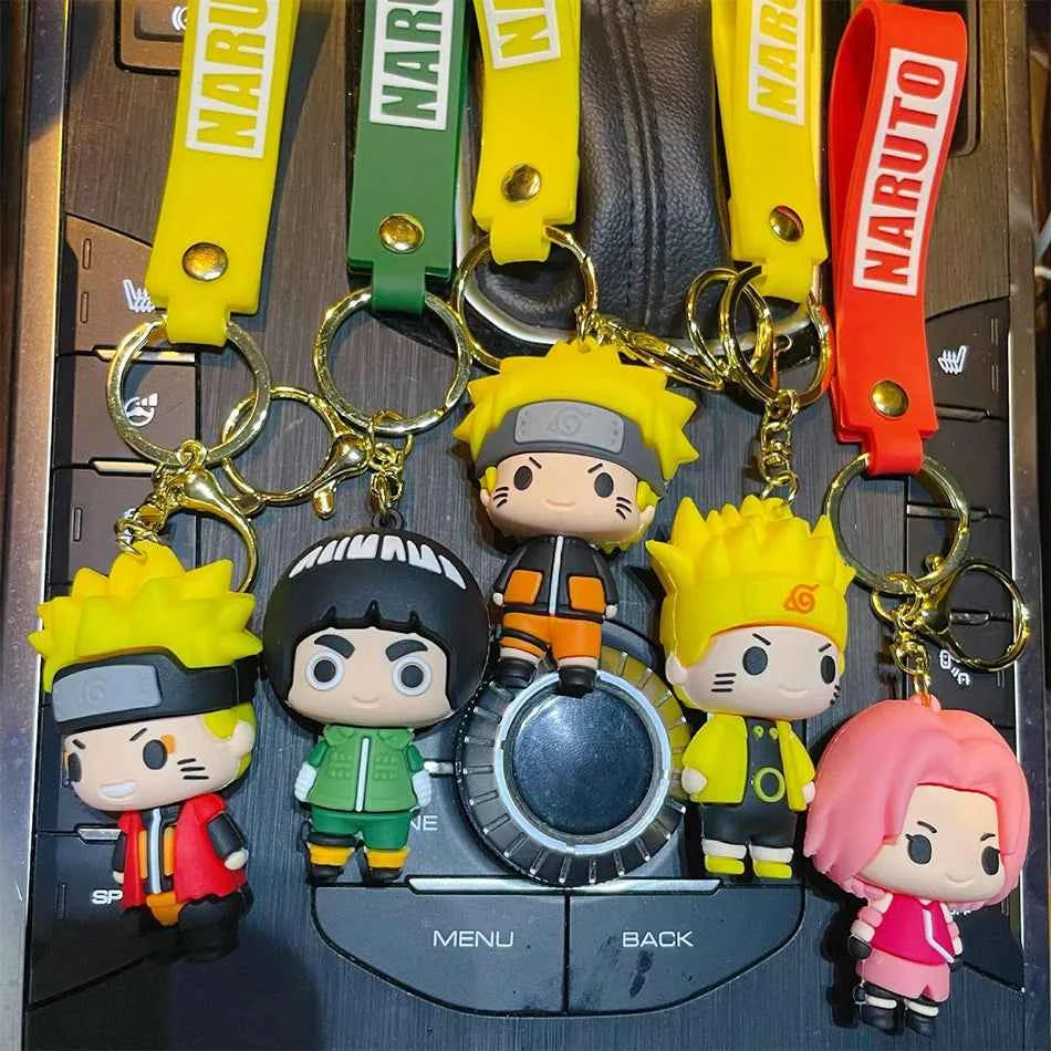 Anime Naruto Keychain Fashion Jewelry Cartoon Figure 7CM PVC Keyring Uzumaki Kakashi Action Figures for Men Women Bag Pendant