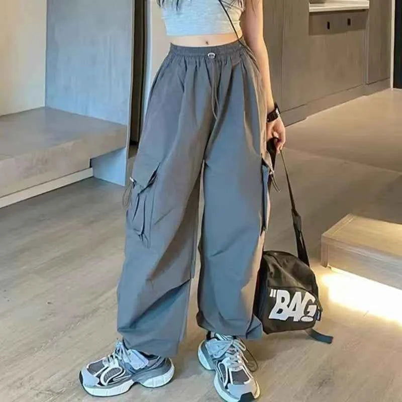 5-14Y Kids Hip Hop Joggers Pants Girls Cargo Pants Teenage Straight Trousers High Waist Vintage Casual Streetwear Baggy Pants