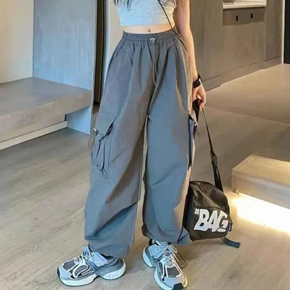 5-14Y Kids Hip Hop Joggers Pants Girls Cargo Pants Teenage Straight Trousers High Waist Vintage Casual Streetwear Baggy Pants