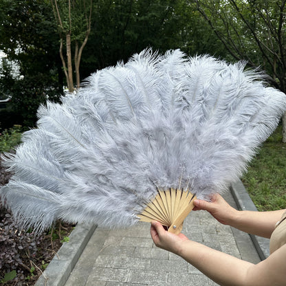 Handheld Big White Ostrich Feather Fan 100CM 130CM Feathers for Carnival Stage Performance Belly Dance 13 Bone Crafts Fan