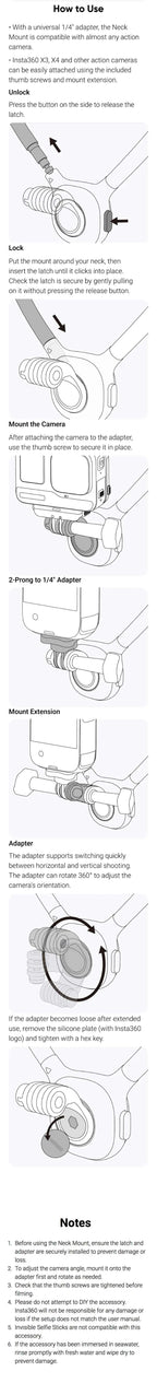 Insta360 X5 Neck Mount Necklace 360 Rotation Holder Quick Release POV For Insta 360 X4 GO 3S X3 Ace Pro 2 Original Accessories