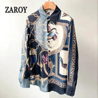 Camisas Newest Exclusive Women Luxury Shirt Long Sleeve Lapel Satin Shirt Old Money Print Brand Design Shirt OL Blouse руба