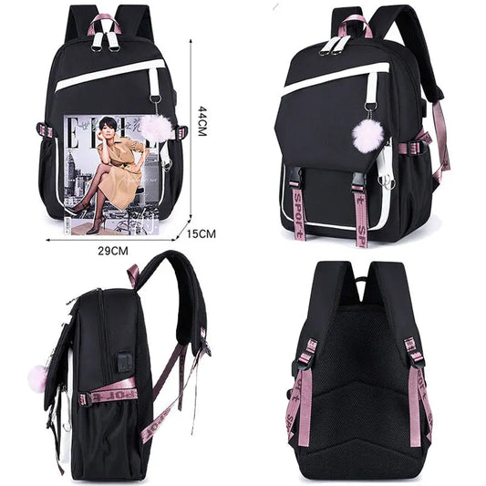 Sanrio Kuromi Large Capacity Backpack for Students Cartoon Letter A-Z Printed Schoolbag Fashion Book Stationery Storage Bag Gift SS69