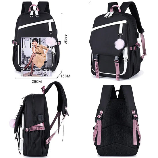 Sanrio Kuromi Large Capacity Backpack for Students Cartoon Letter A-Z Printed Schoolbag Fashion Book Stationery Storage Bag Gift SS69