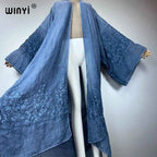 WINYI kimono Hand-dyed embroidered cardigan beachwear evening dress abaya dubai luxury cover-ups beach outfits women maxi coat
