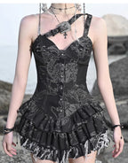 Blood Supply Original Punk Aesthetic dress hot girl Dragon Pattern Denim Sexy Slim Fit Dress Summer Halter Ruffles Short Dresses SS69