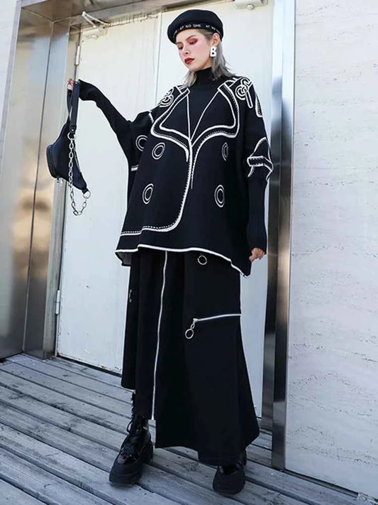 [EAM] Both Side Wear Big Size Knitting Sweater Turtleneck Long Sleeve Women Pullovers New Fashion Autumn Winter 2025 1DE3629