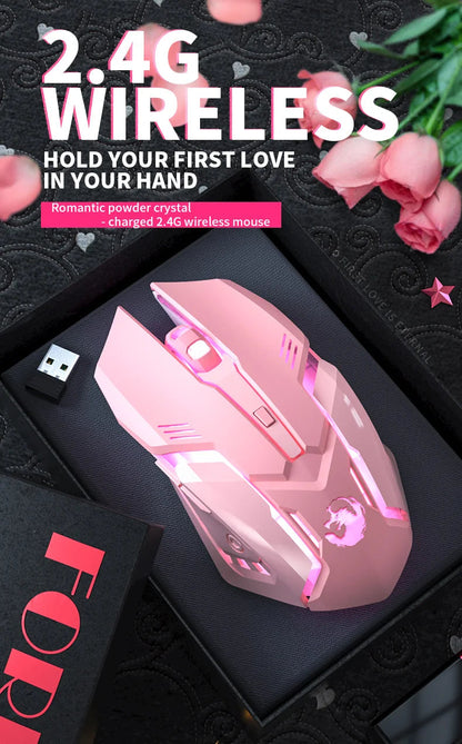 Gaming Mute Rechargeable Mouse 2.4GWireless Pink USB  RGB Gamer Ergonomic Mice Optical Office Computer Mouse for IOS Android SS69