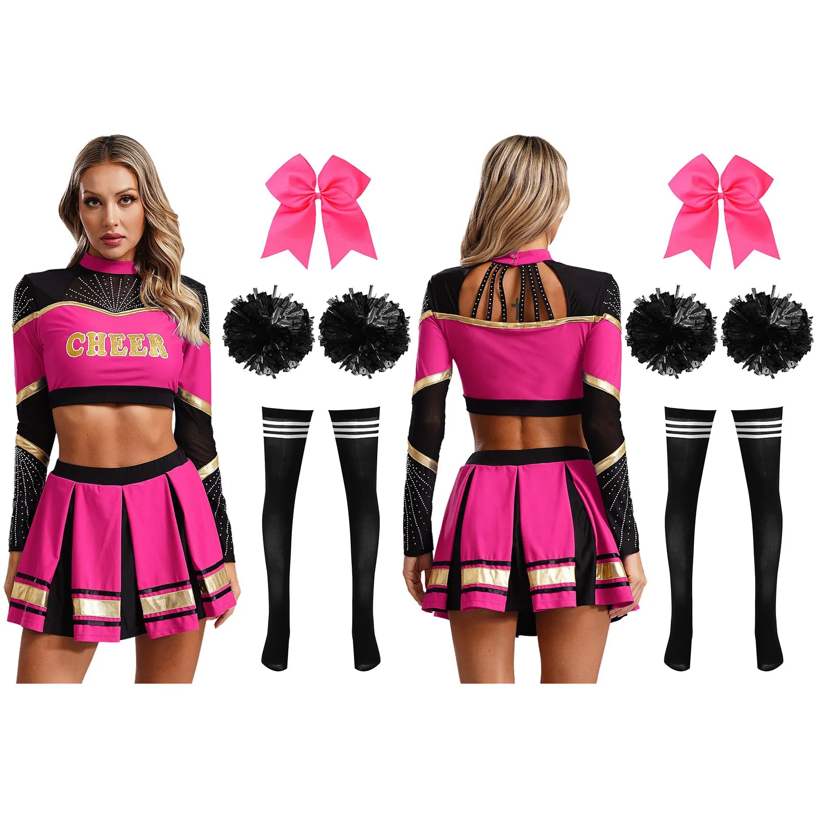 Women's Cheerleading Performance Costume Set with Crop Top and Skirt