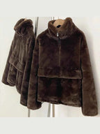 Mueyeruho 2026 Autumn Winter Women Faux Mink Fur Sweatshirt Pullover Solid Brown Streetwear Warm Long Sleeve Plush Fluffy Jacket