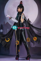 Miccostumes Women's Black Witch PU Leather Cosplay Bodysuit