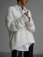 Women's V-Neck Cardigan Sweater Coat - Solid Knit, Single Breasted