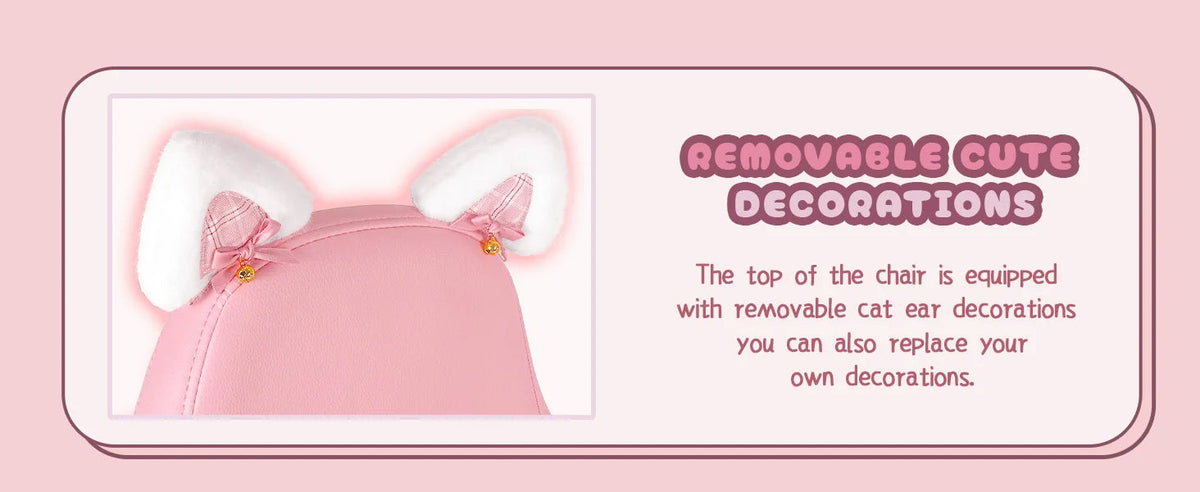 Pink Gaming Chair Cute with Cat Ears and Cat Paw Lumbar Cushion, Ergonomic Computer Chair for Girl with Footrest and Headrest SS69