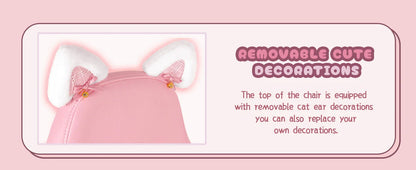 Pink Gaming Chair Cute with Cat Ears and Cat Paw Lumbar Cushion, Ergonomic Computer Chair for Girl with Footrest and Headrest SS69