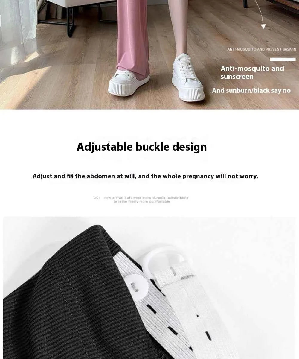 Summer Women's Maternity with Pockets Large Size Maternity Trousers Outside Wearing Thin Section of Ice Silk Draped Wide-Legged