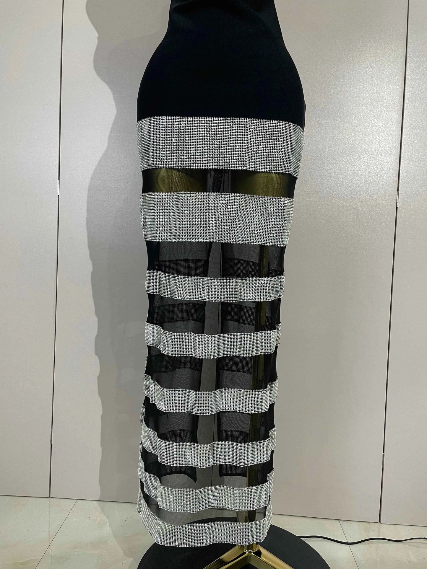 Elegangt Shiny Sexy Mesh Strapless Bodycon Long Bandage Dresses Women Club Birthday Evening Party Slim Celebrity Guest Dresses