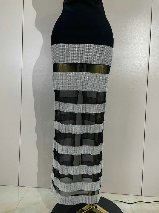 Elegangt Shiny Sexy Mesh Strapless Bodycon Long Bandage Dresses Women Club Birthday Evening Party Slim Celebrity Guest Dresses