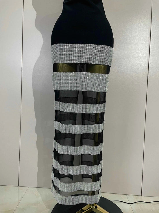 Elegangt Shiny Sexy Mesh Strapless Bodycon Long Bandage Dresses Women Club Birthday Evening Party Slim Celebrity Guest Dresses