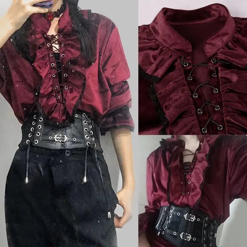 Halloween Cosplay Vintage Medieval Victorian Men/Women Gothic Lolita Lace Ruffle Shirts Blouse Steampunk Pirate Vampire Costume