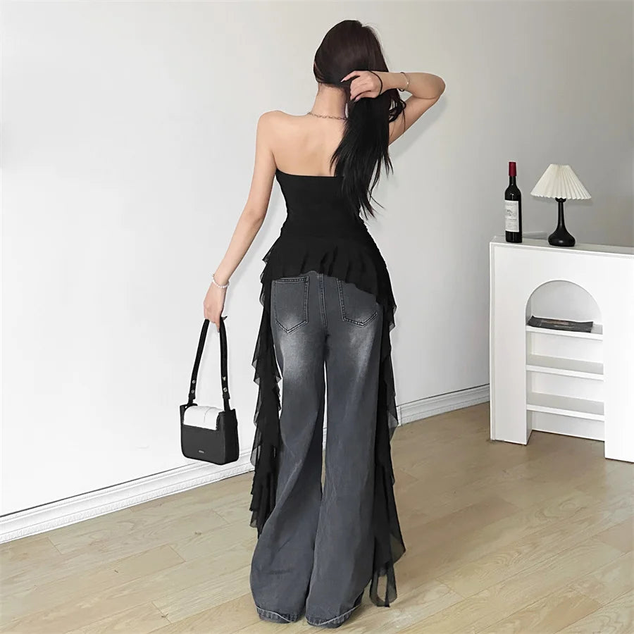 Nibber 2026 Spring New Solid Color Sweet Gentle Cute All-match High Street Travel Sexy Cool Women Chest Wrap ruched Tassel Vest