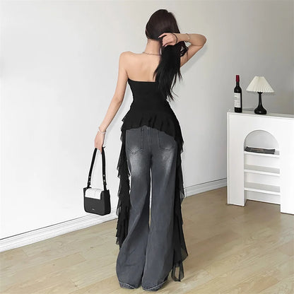 Nibber 2026 Spring New Solid Color Sweet Gentle Cute All-match High Street Travel Sexy Cool Women Chest Wrap ruched Tassel Vest